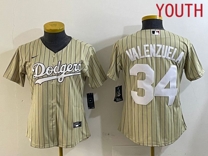 Youth Los Angeles Dodgers 34 Valenzuela Green Stripe Game 2024 Nike MLB Jersey style 1